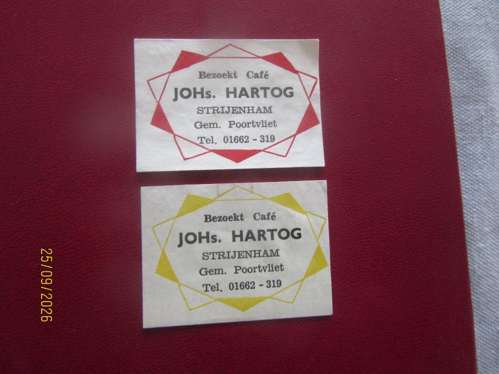 Café John Hartog Strijendam Gem. Poortvliet, Ophalen of Verzenden, Gebruikt, Luciferdoosjes of -merken