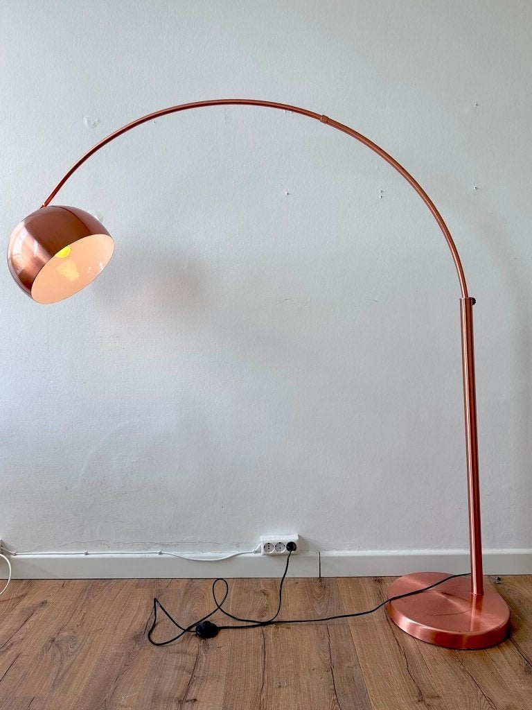Koperkleurige booglamp / vloerlamp – in hoogte verstelbaar, Ophalen, Zo goed als nieuw, 150 tot 200 cm