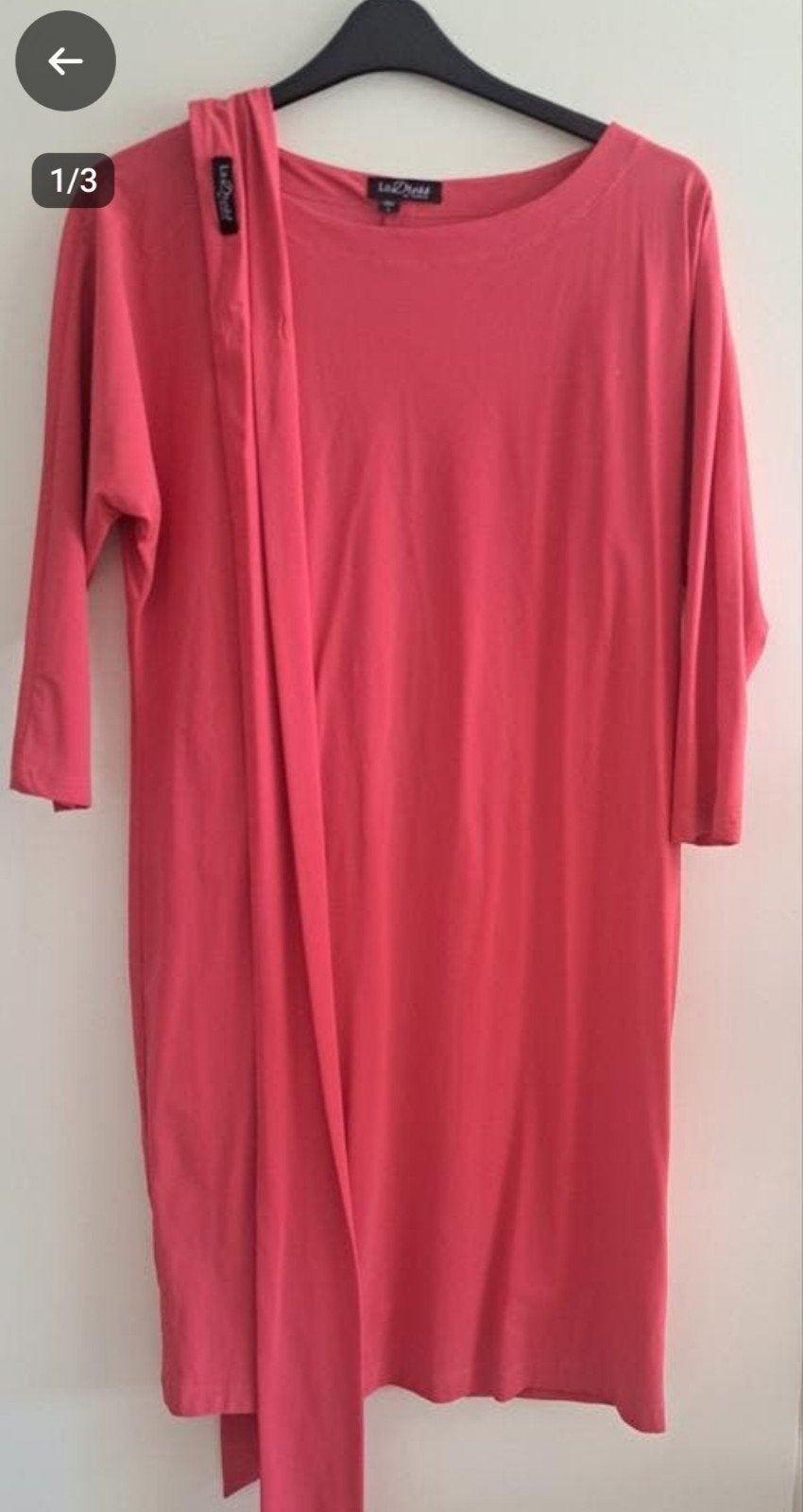 LaDress roze jurk met ceintuur, travelstof, maat L, LaDress, Ophalen of Verzenden, Zo goed als nieuw, Maat 42/44 (L)