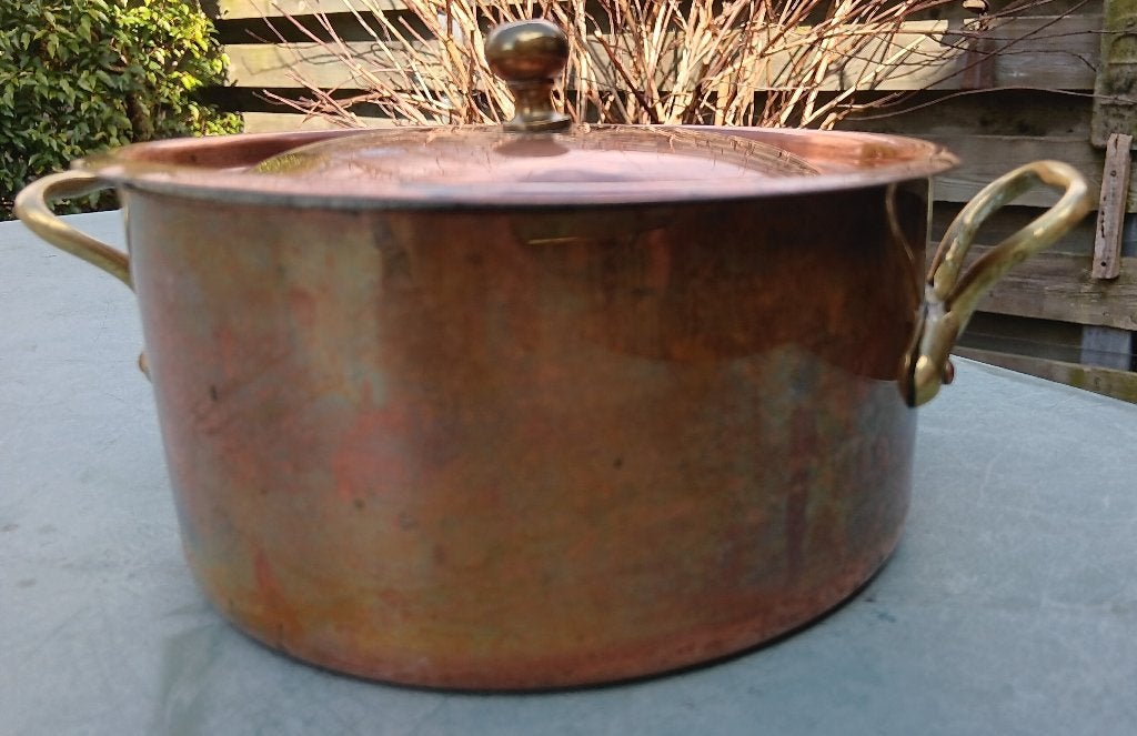 Vintage koperen pan tin geveegd Made in France Ø16 cm (K31), Ophalen of Verzenden, Kookpan, Met deksel, Koper