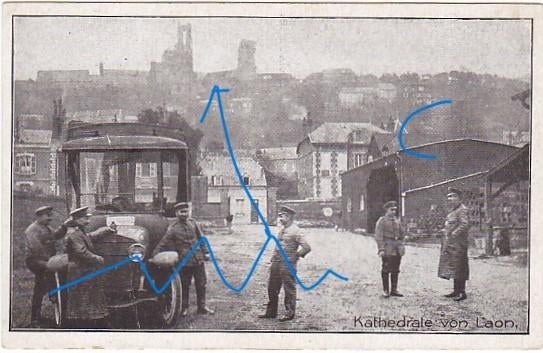 Laon kerktoren militairen oorlog kaart auto, Ophalen of Verzenden, Landmacht, Nederland, Foto of Poster