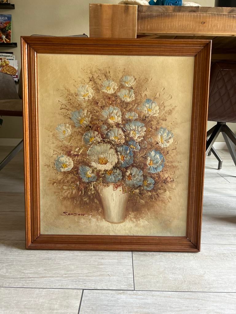 Sfeervol bloemenschilderij met klassieke lijst, Ophalen