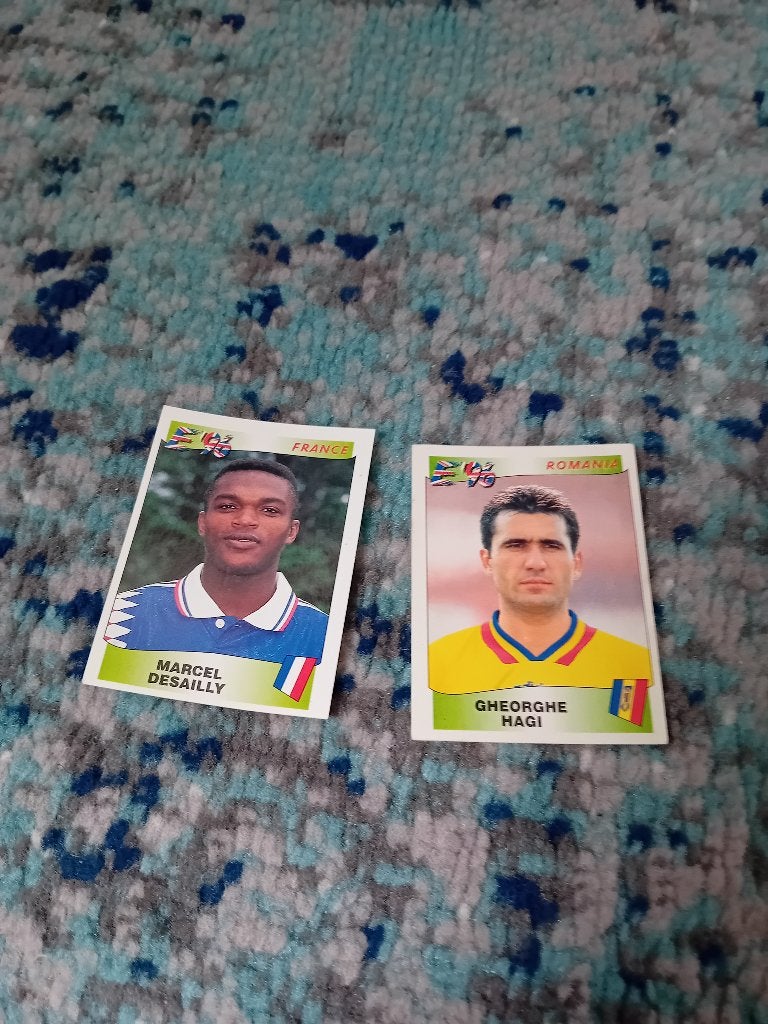Panini euro 96 Hagi en Desailly, Ophalen of Verzenden, Zo goed als nieuw, Buitenlandse clubs, Poster, Plaatje of Sticker
