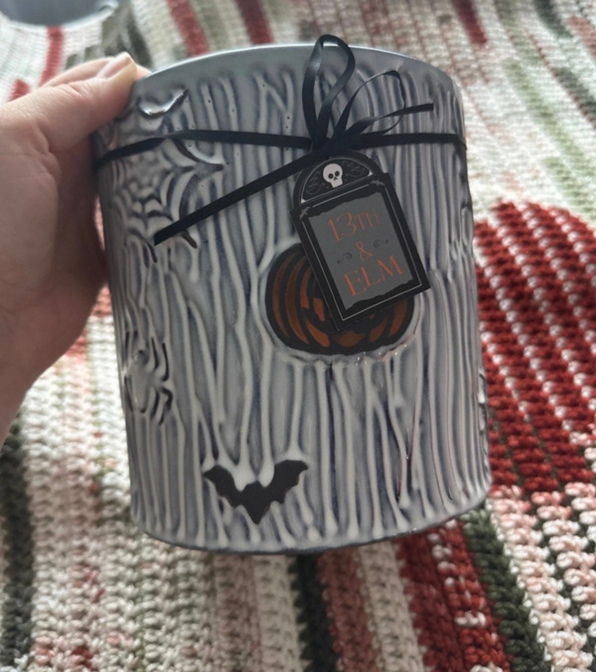 Halloween decoratie pot met pompoen en vleermuizen, Meerkleurig, Overige stijlen, Ophalen of Verzenden, Zo goed als nieuw