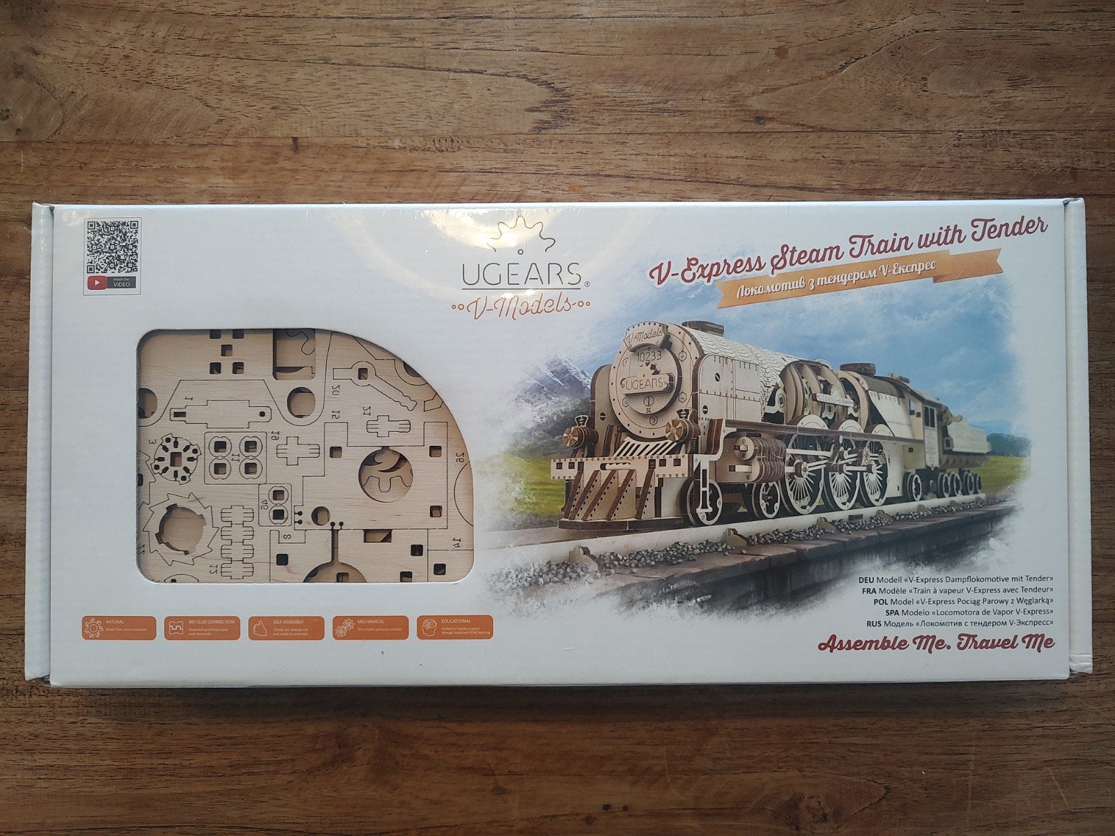 Houten modeltrein - UGears V-express steam train with tender, Ophalen of Verzenden, Nieuw, Locomotief, Overige merken