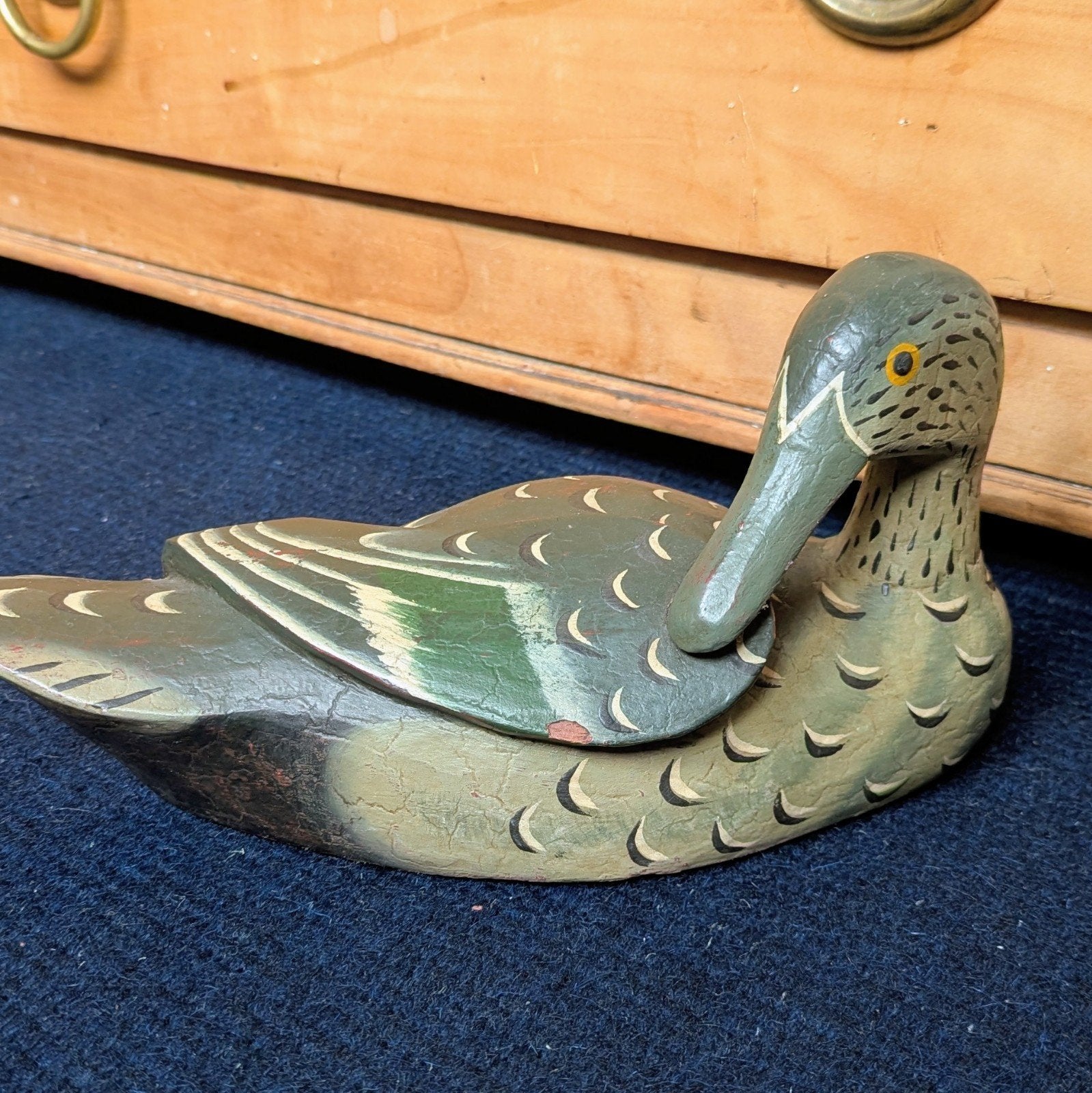 Vintage handbeschilderde houten eend Wooden duck decor, Antiek en Kunst, Ophalen of Verzenden