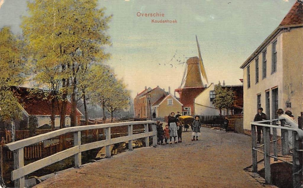 Rotterdam Overschie Koudenhoek met molen De Eendracht 1912, Ophalen of Verzenden, Voor 1920, Gelopen, Zuid-Holland