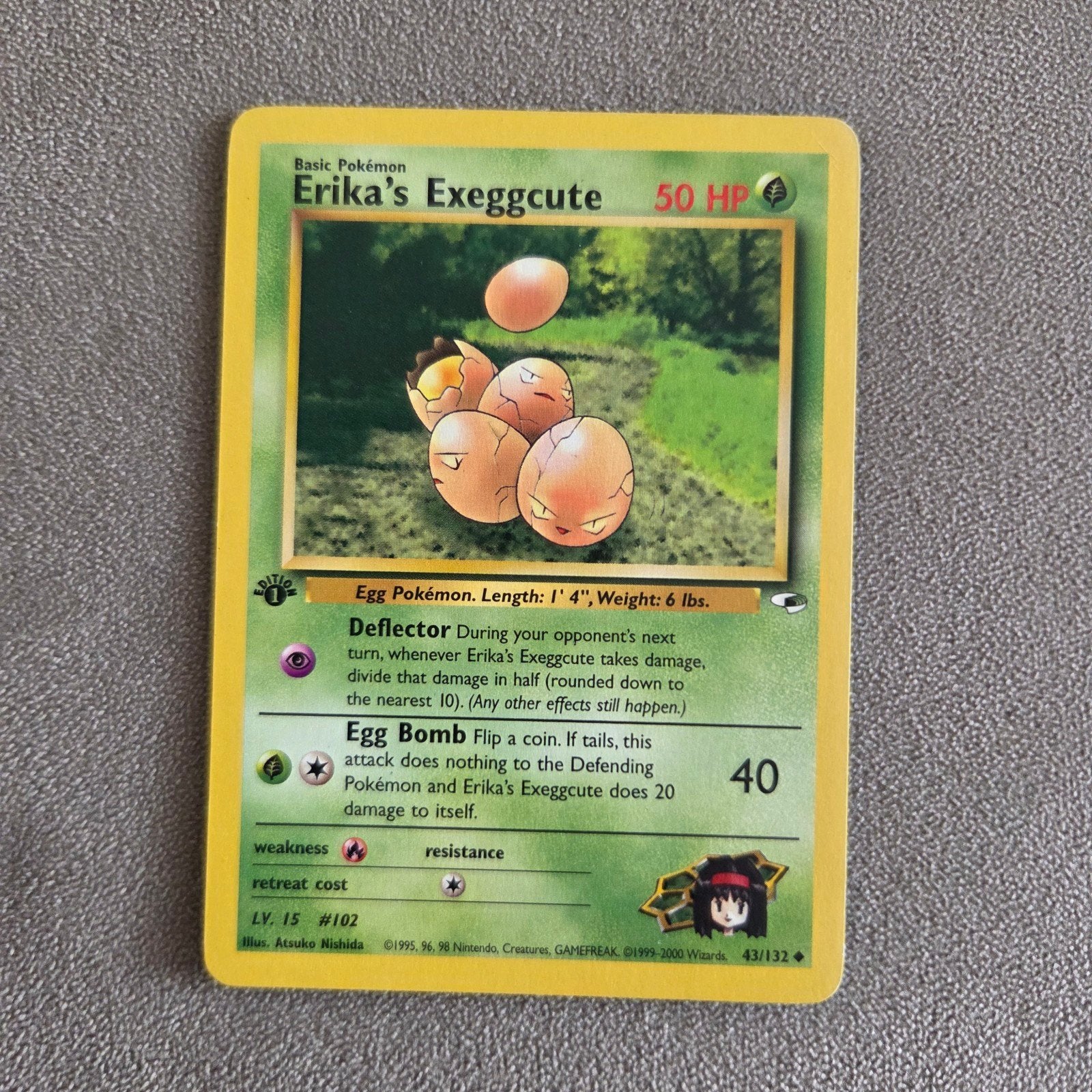 Erika's Exeggcute 1st edition 43/132 Gym Heroes Pokémon Kaar, Ophalen of Verzenden, Gebruikt, Losse kaart