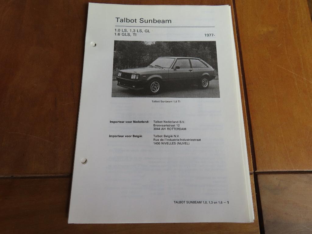 Vraagbaak Talbot Sunbeam af 1977 incl. Sunbeam Ti specs/afst, Ophalen of Verzenden