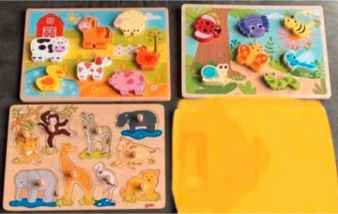 Houten noppen puzzels, Ophalen of Verzenden, Minder dan 10 stukjes, Zo goed als nieuw, 6 maanden tot 2 jaar