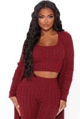 Bordeauxrode Loungewear Set 3-delig Gebreid L/XL Comfy, Ophalen of Verzenden, Nieuw, Maat 46/48 (XL) of groter, Rood