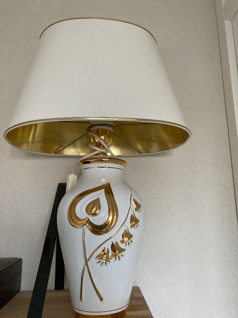 Tafellamp en vaas set - Wit keramiek met gouden details, Ophalen, Overige merken, Keramiek, Met schakelaar