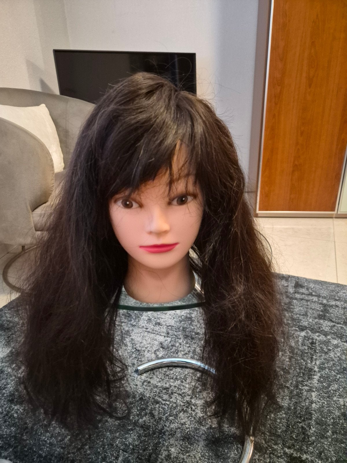 Donkerbruine lace wig met pony, Verzenden, Nieuw, Pruik of Haarverlenging