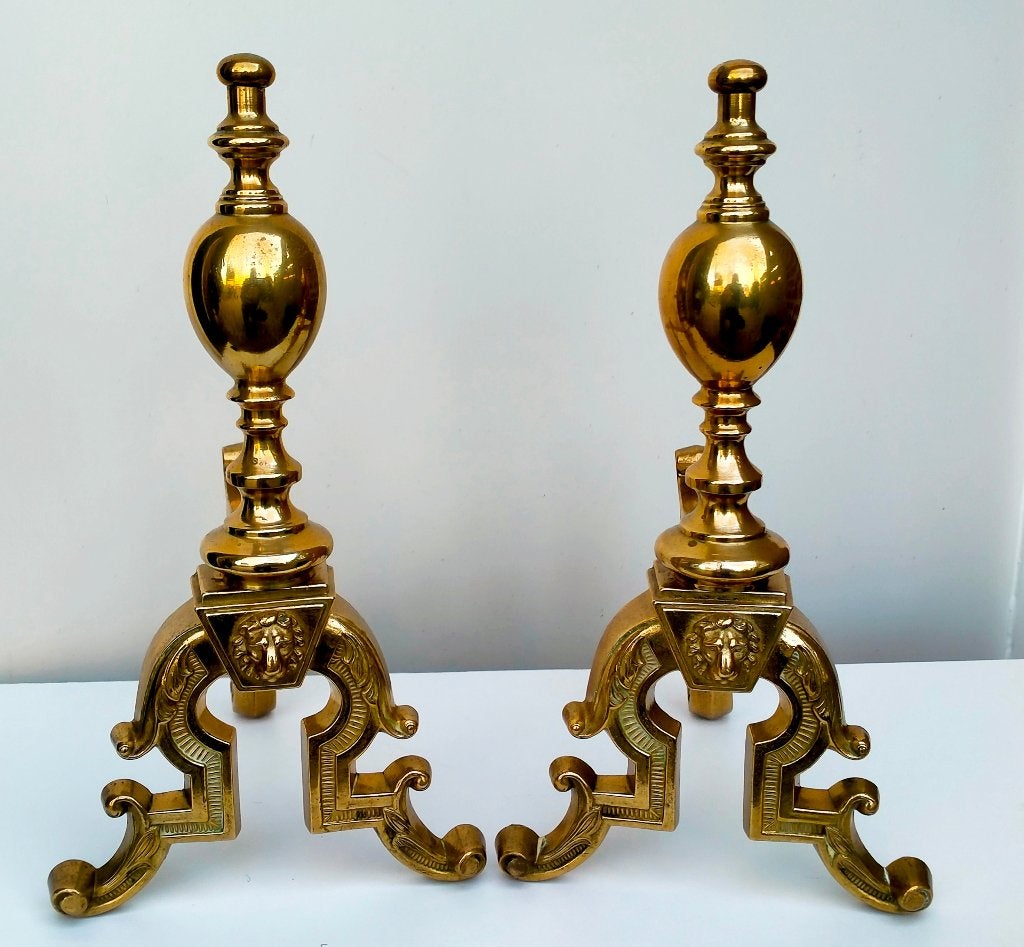 Set Antiek Bronzen Engelse Firedogs / Haard Steunen - Brons, Ophalen of Verzenden, Brons