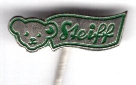 STEIFF groen op zilverkleurig poppen speldje ( W_336), Ophalen of Verzenden, Zo goed als nieuw, Transport, Speldje of Pin