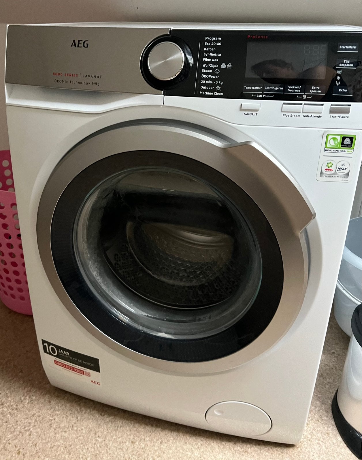 AEG 8000-serie wasmachine en warmtepomp droger, Ophalen, 8 tot 10 kg, Kort programma, 85 tot 90 cm