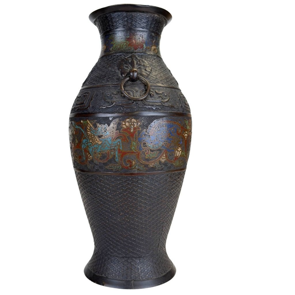 Vaas – Japans brons – Champlevé – 43 cm, Antiek en Kunst, Japan, Ophalen of Verzenden, Vaas, Brons