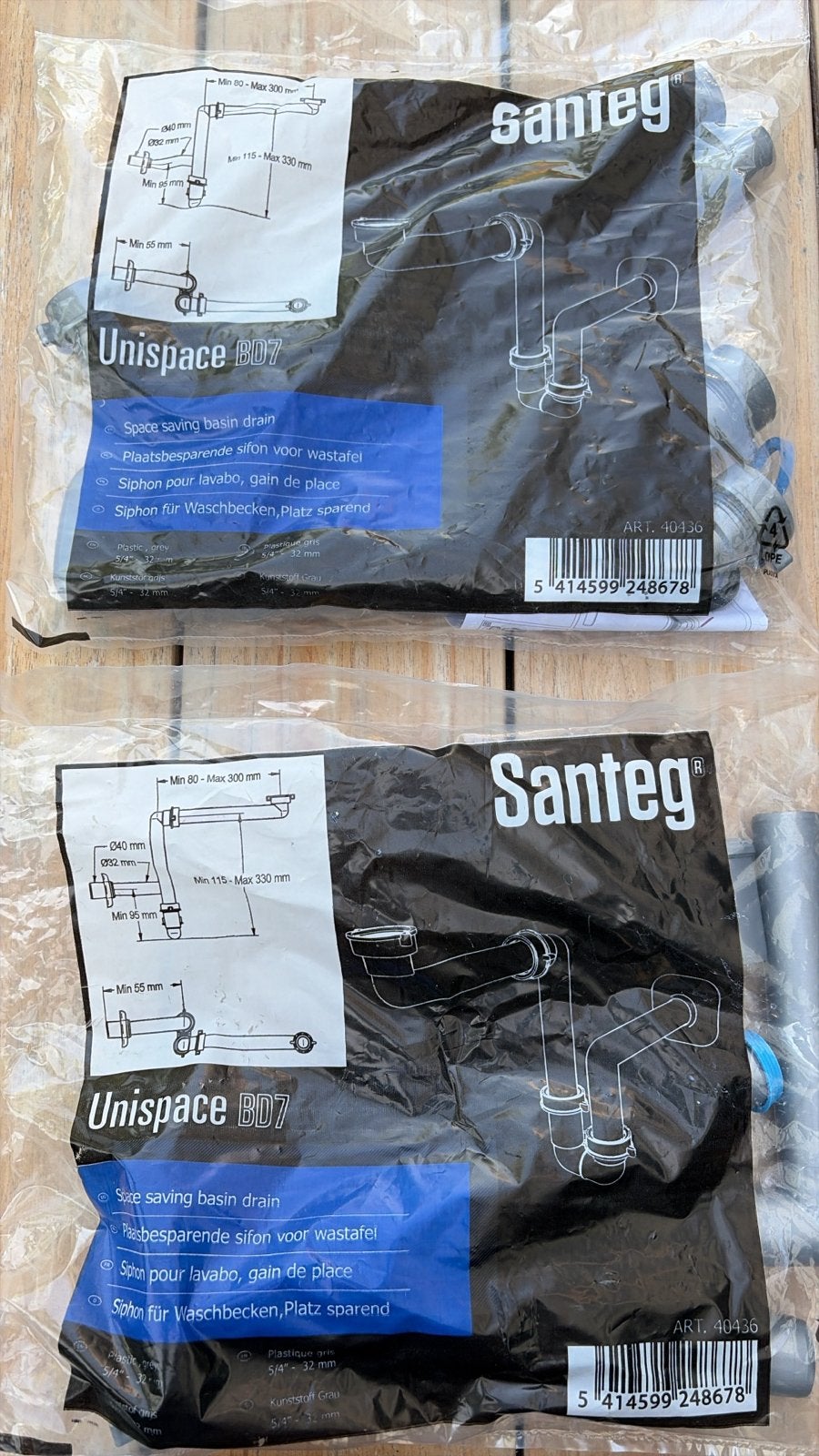 2x Santeg Unispace BD7 plaatsbesparende sifon voor wastafel, Doe-het-zelf en Verbouw, Sanitair, Ophalen, Nieuw, Wastafel