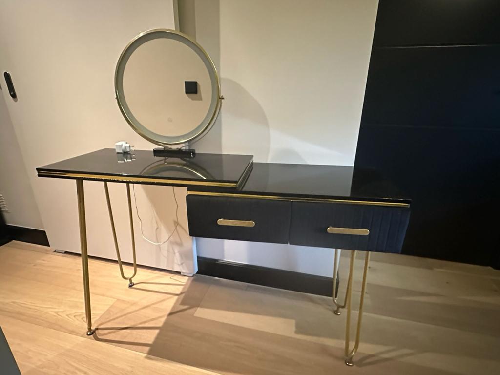 Kaptafel met spiegel en verlichting, Ophalen, Gebruikt, 100 tot 150 cm, 25 tot 50 cm