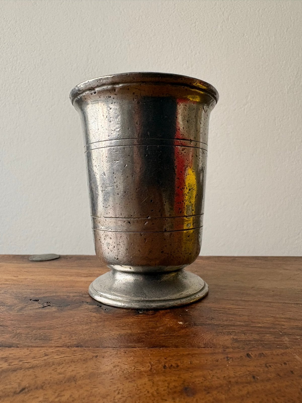 Antieke tinnen beker met schotel, 95% tin, Antiek en Kunst, Ophalen