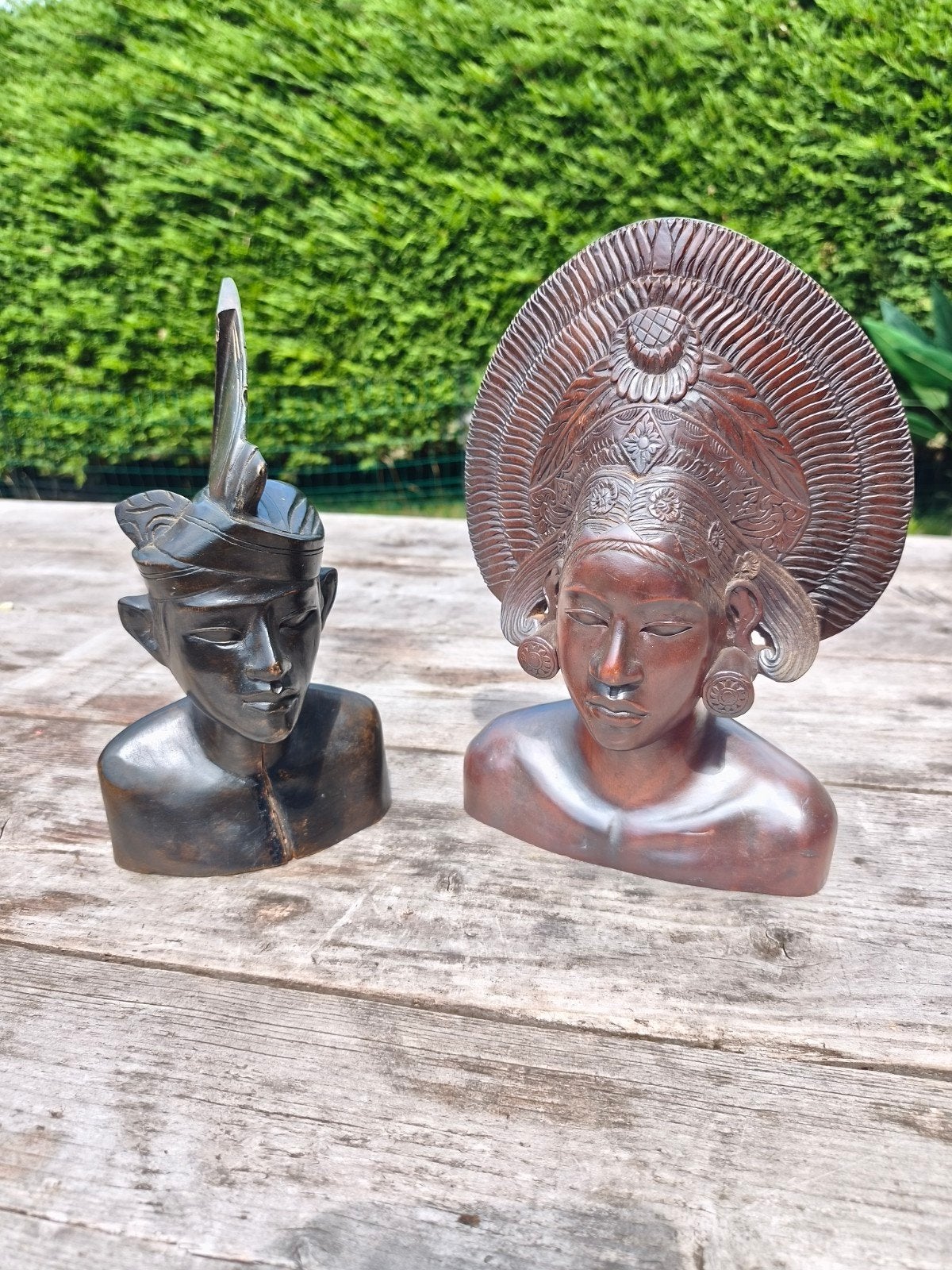 Prachtig stel Balinees houten bustes – Handgesneden Art Deco, Buste, Ophalen of Verzenden, 20 - 50 cm, Hout