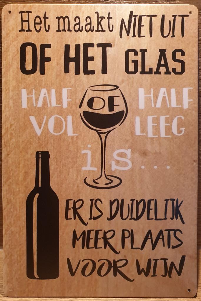Wijn glas half vol leeg wine reclamebord van metaal wandbord, Huis en Inrichting, Woonaccessoires | Tekstborden en Spreuken, Info@deconoord.nl