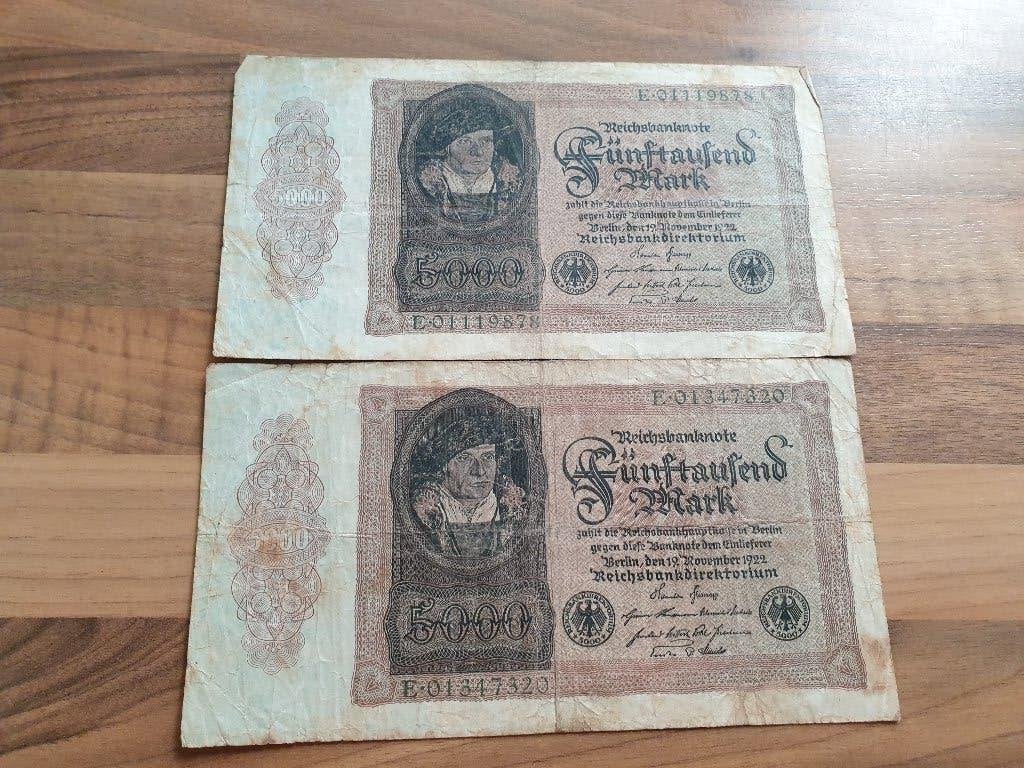 Duitsland 5000 Mark 1922 (2x), Verzenden, Duitsland, Setje