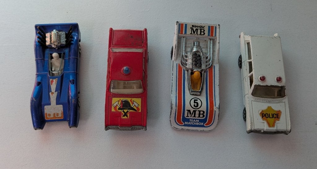 Set van 4 Matchbox autootjes uit de jaren 70, Ophalen of Verzenden, Gebruikt