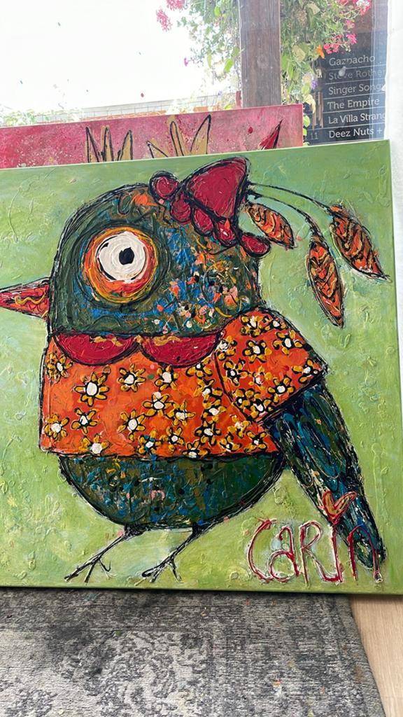 Kleurrijk schilderij van een vogel - Handgemaakt, Antiek en Kunst, Kunst | Schilderijen | Modern, Ophalen of Verzenden
