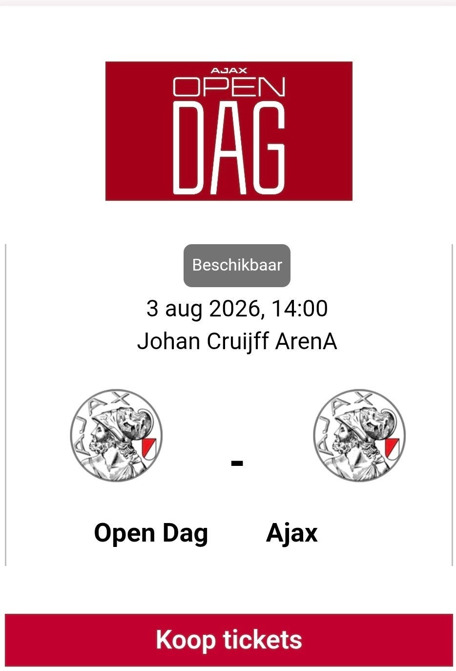 Ajax Opendag  Vak 004 - VIP stoelen, Losse kaart, Drie personen of meer, Augustus