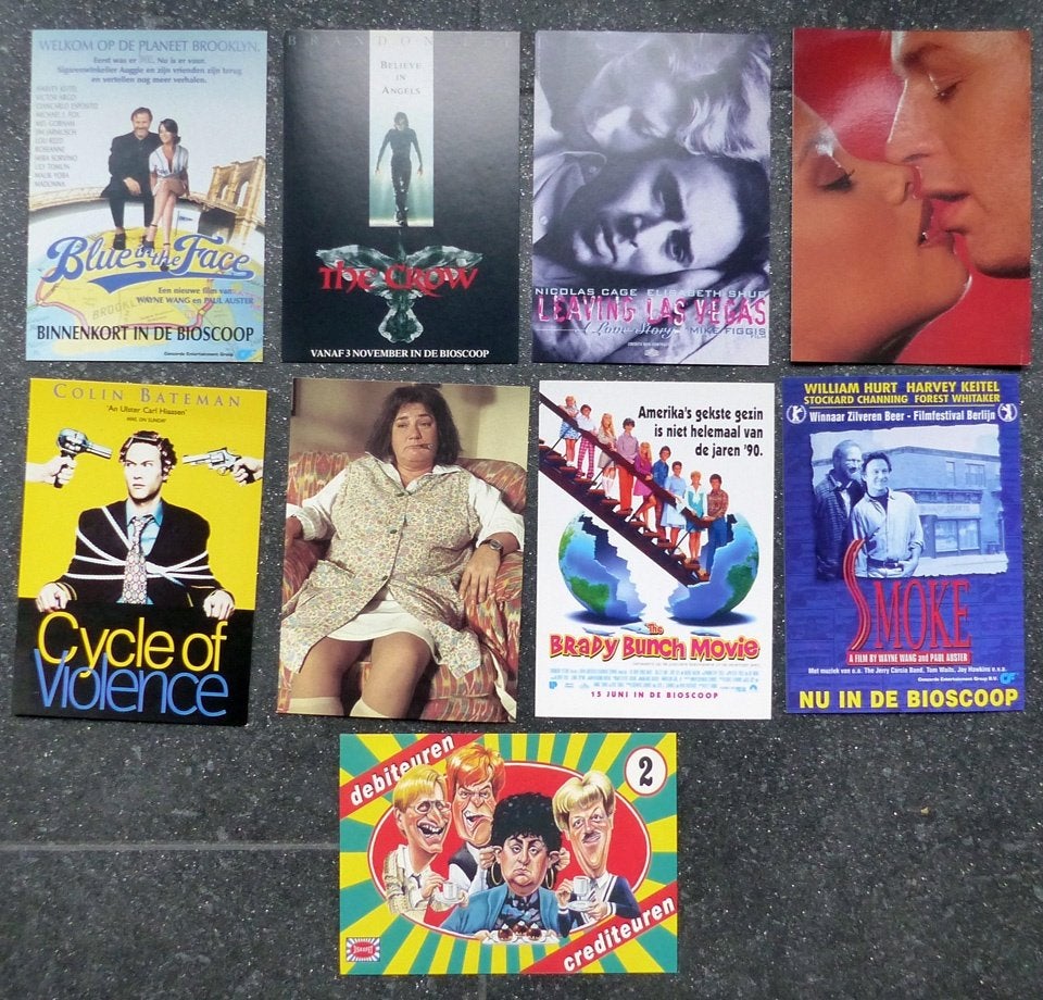 Film ansichtkaarten Flodder Debiteuren crediteuren The Crow, Ophalen of Verzenden, Zo goed als nieuw, Film, Foto of Kaart