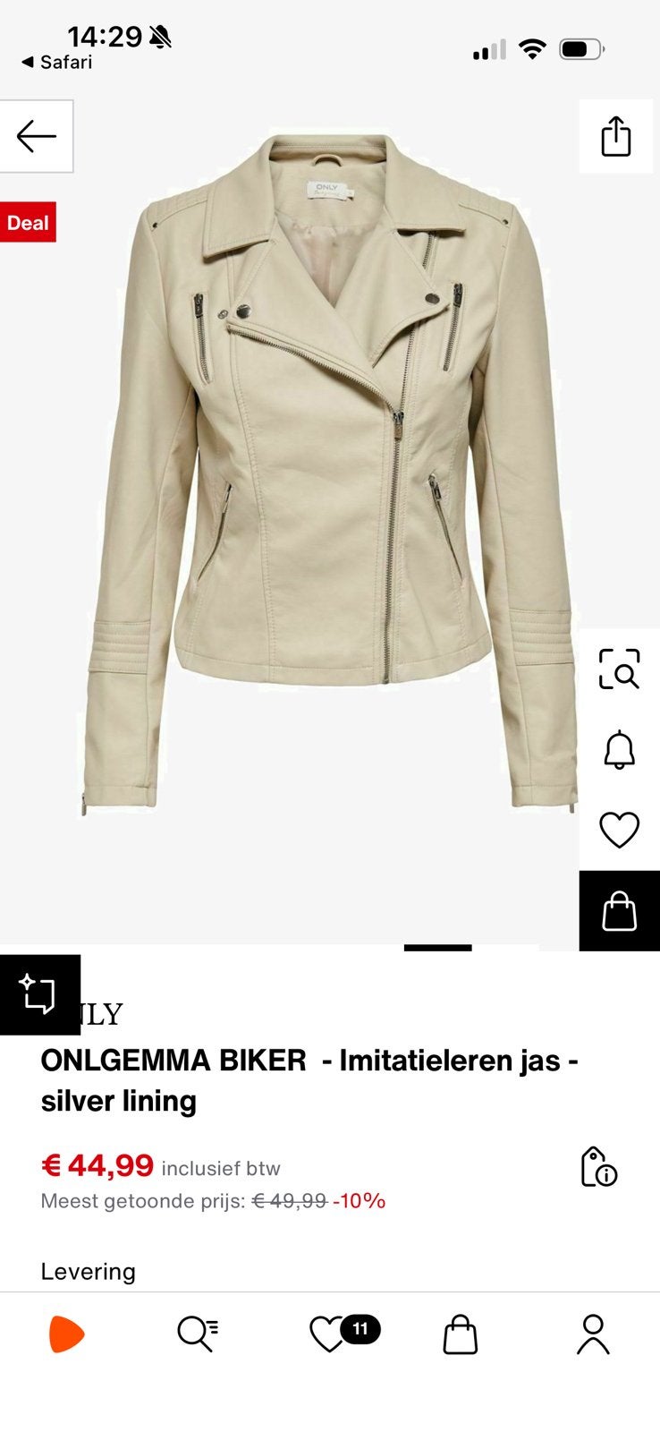 Nieuw Only beige leren bikerjas maat 38, Ophalen of Verzenden, Nieuw, Maat 38/40 (M), Beige