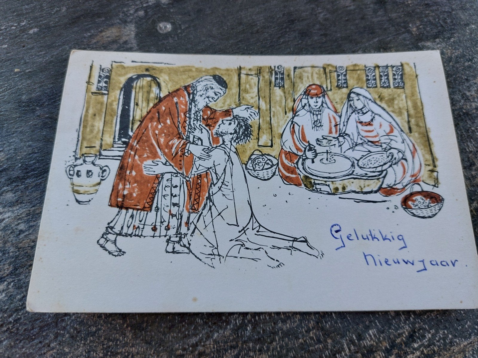 Vintage Nieuwjaarskaart 1964 - Bijbelse voorstelling, Ophalen of Verzenden