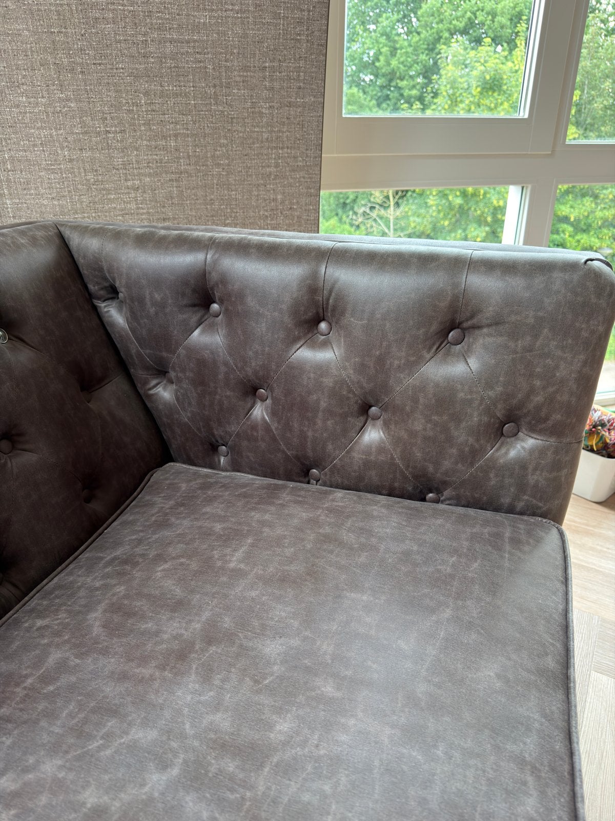 Riviera Maison Love Seat - Geschuurd leer look stof, Ophalen, Gebruikt, Bruin, Eén
