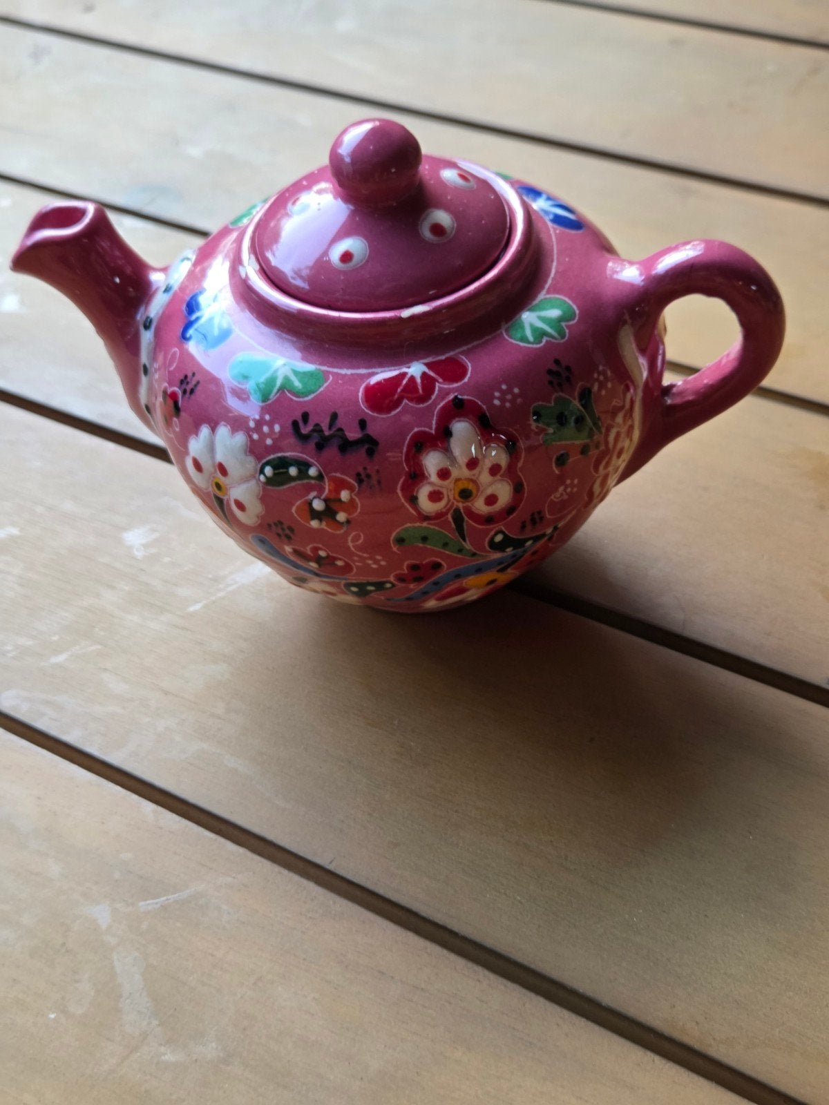 Kleurrijke Turkse Keramische Theepot – Handbeschilderd (Boho, Antiek en Kunst, Ophalen of Verzenden