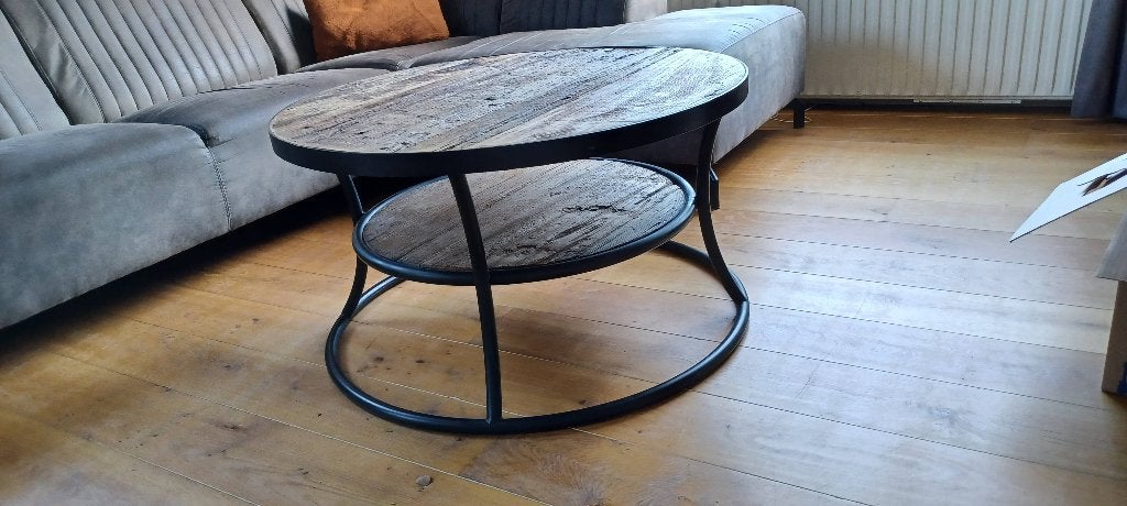 Landelijke industriële salontafel, Landelijk, industriëel, 100 tot 150 cm, Rond, 50 tot 100 cm