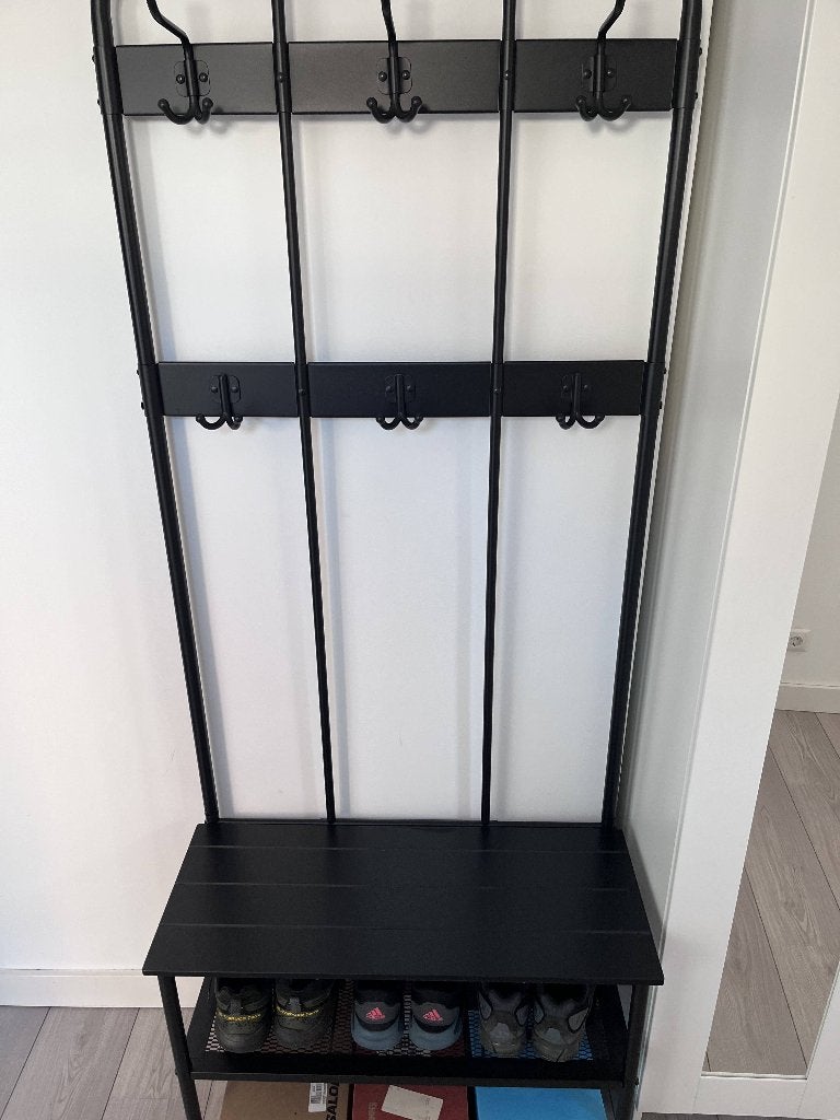 IKEA NIPÅSEN kapstok met schoenenbank – zwart, Ophalen, Zo goed als nieuw, Metaal, Staande kapstok