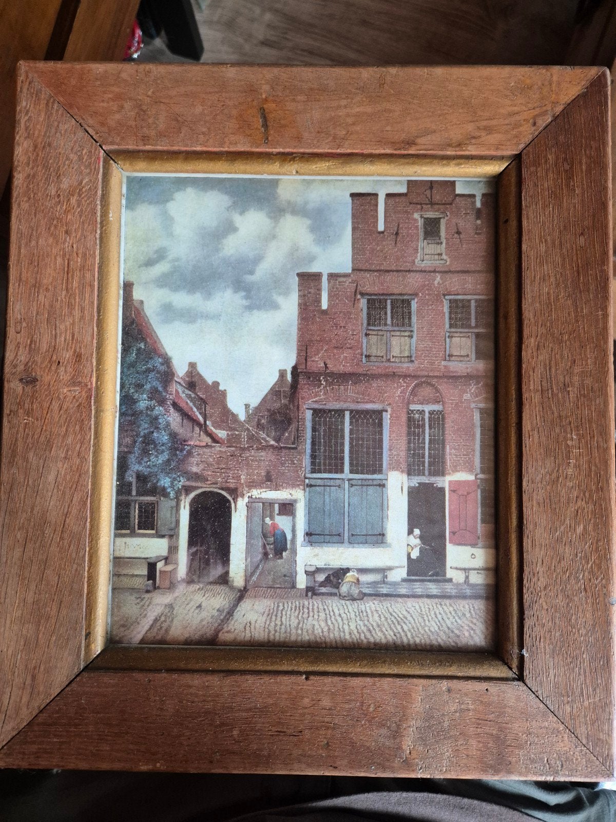 Vermeer 'Het Straatje' print in lijst (40x35 cm), Ophalen of Verzenden, Klassiek, Print, Ingelijst