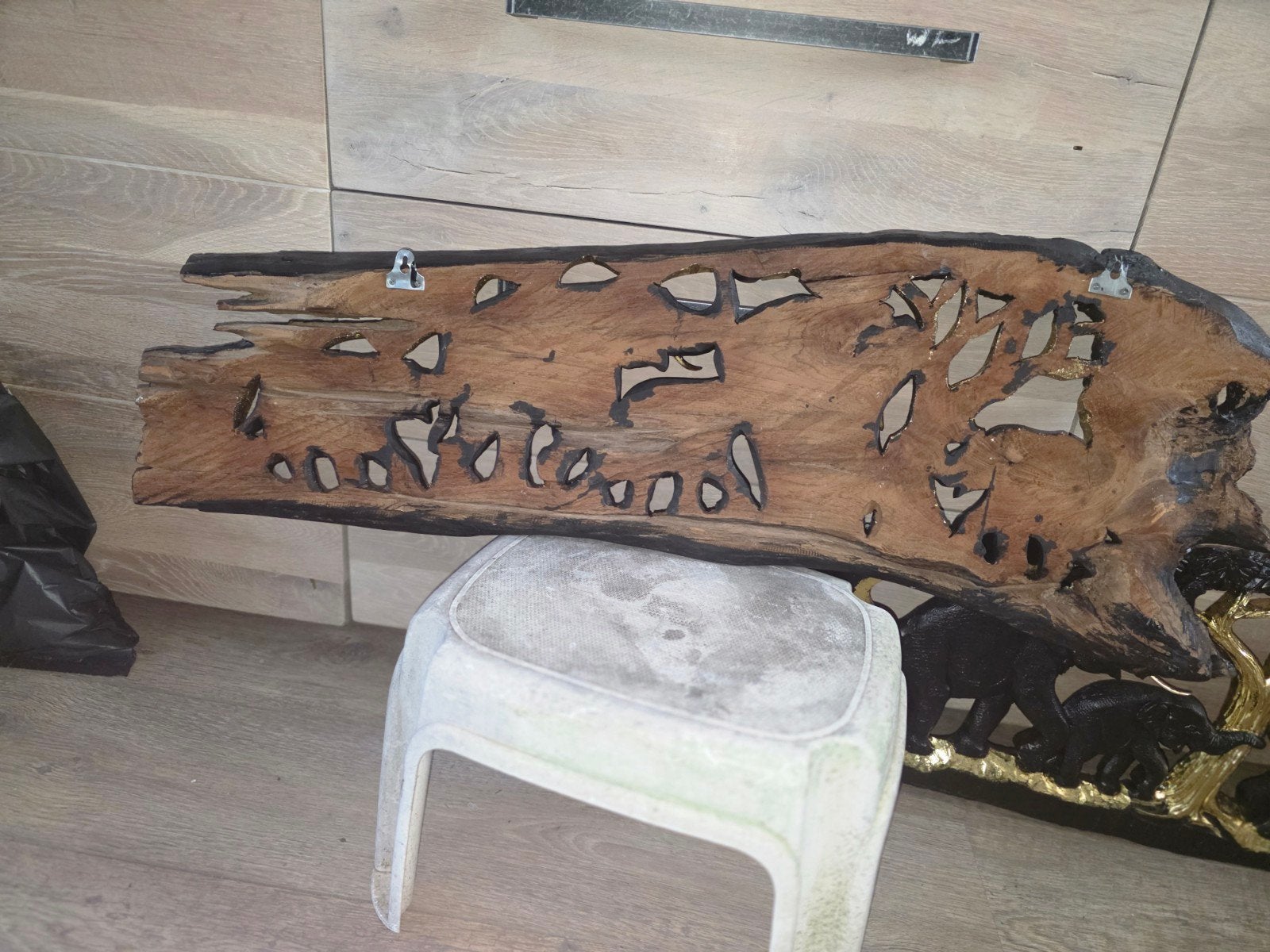 Handgesneden houten olifanten wanddecoratie, Ophalen, 50 - 100 cm, Zoogdier, Wanddecoratie