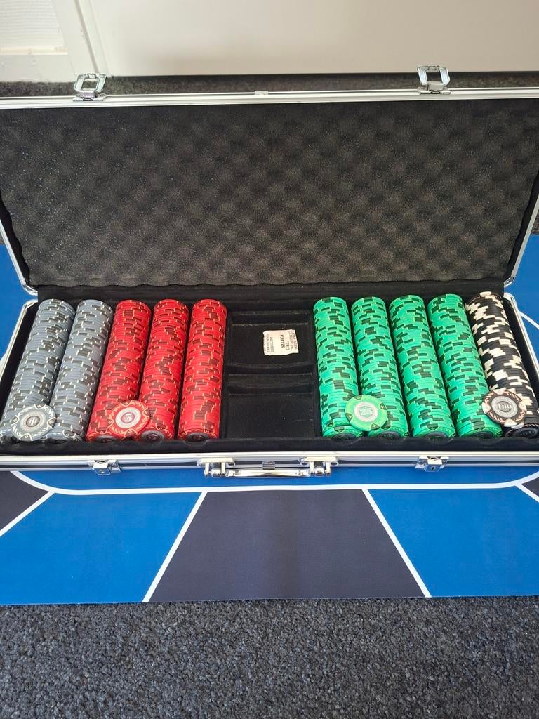 Poker set met 500 poker chips - Cash Game Set Bullets, Vijf spelers of meer, Ophalen of Verzenden, Zo goed als nieuw
