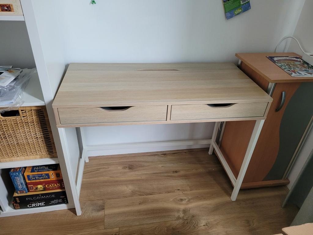 IKEA Alex bureau - Licht eiken met witte poten, Ophalen, Gebruikt, Spaanplaat of MDF, IKEA