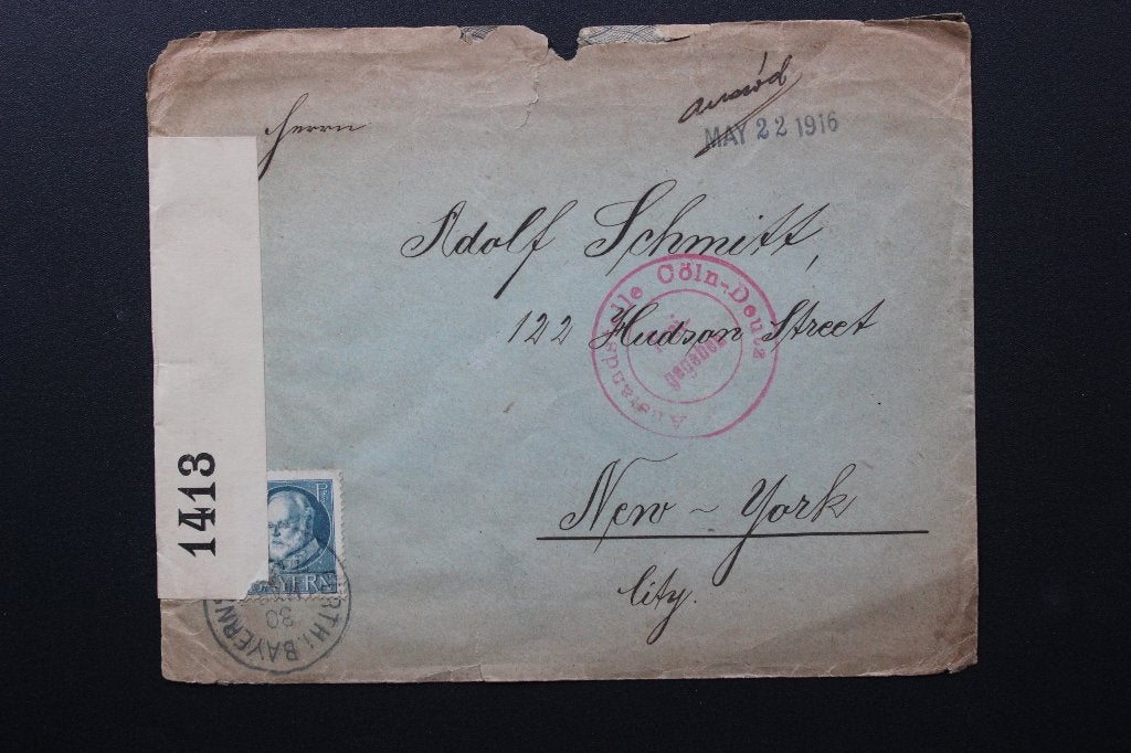 1916 CENSUURBRIEF BAYERN DUITSLAND NAAR NEW YORK USA, Ophalen of Verzenden, Brief