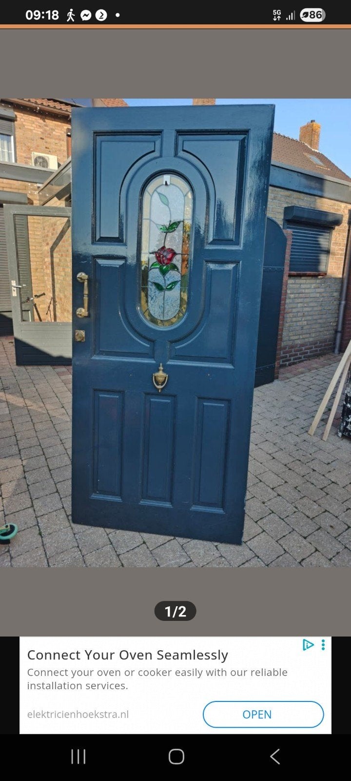 Mooie hardhouten voordeur met glas in lood., Ophalen