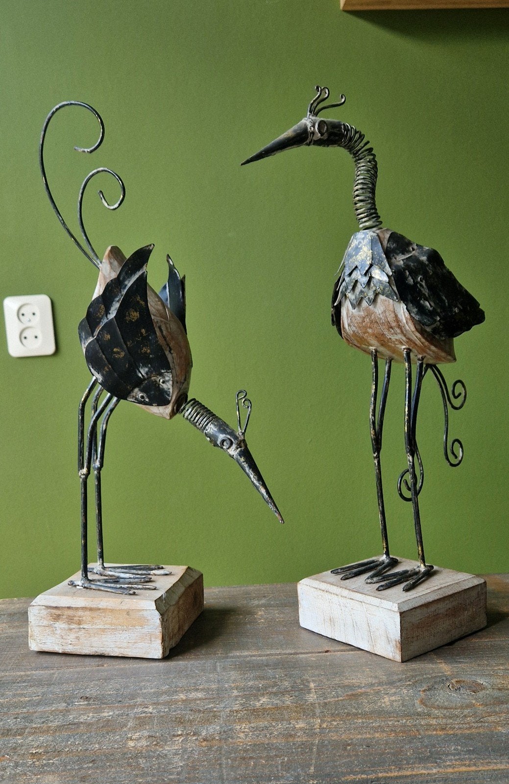 Decoratieve siervogels van metaal en hout - set van 2, Ophalen of Verzenden