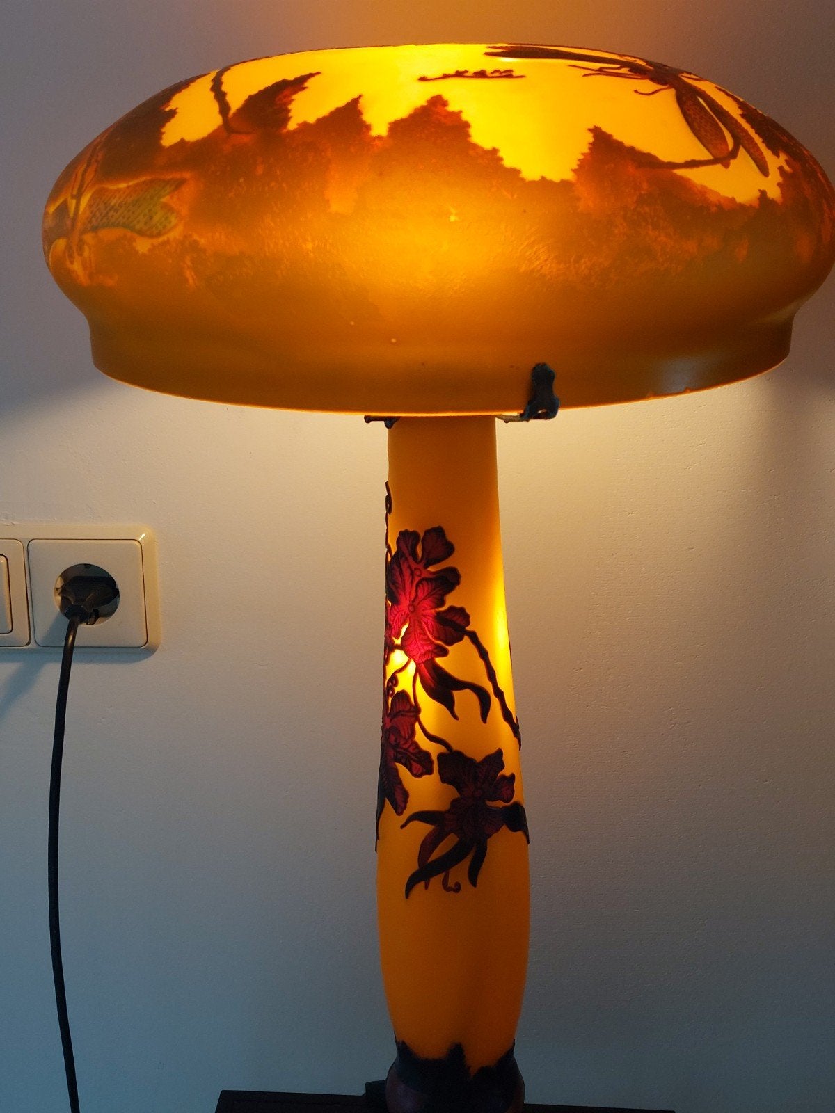 Grote oranje kleurige lamp.Helemaal van glas., Antiek en Kunst, Ophalen
