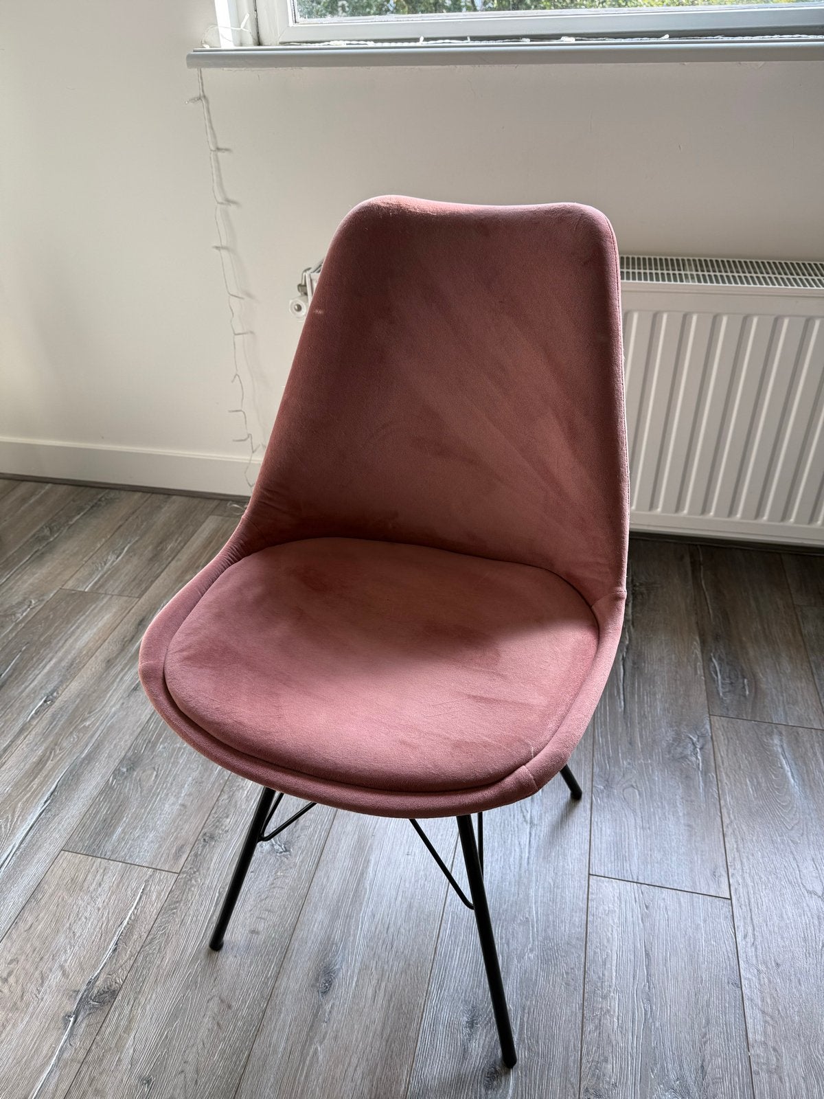 Roze velvet eetkamerstoelen (4 stuks), Huis en Inrichting, Ophalen, Gebruikt, Overige kleuren, Vier
