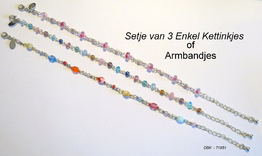 Setje van 3 Zilverkleurige Enkelkettinkjes 20-25cm, Marktplaats@koningsieraden.nl, Overige materialen, Verzenden, Nieuw