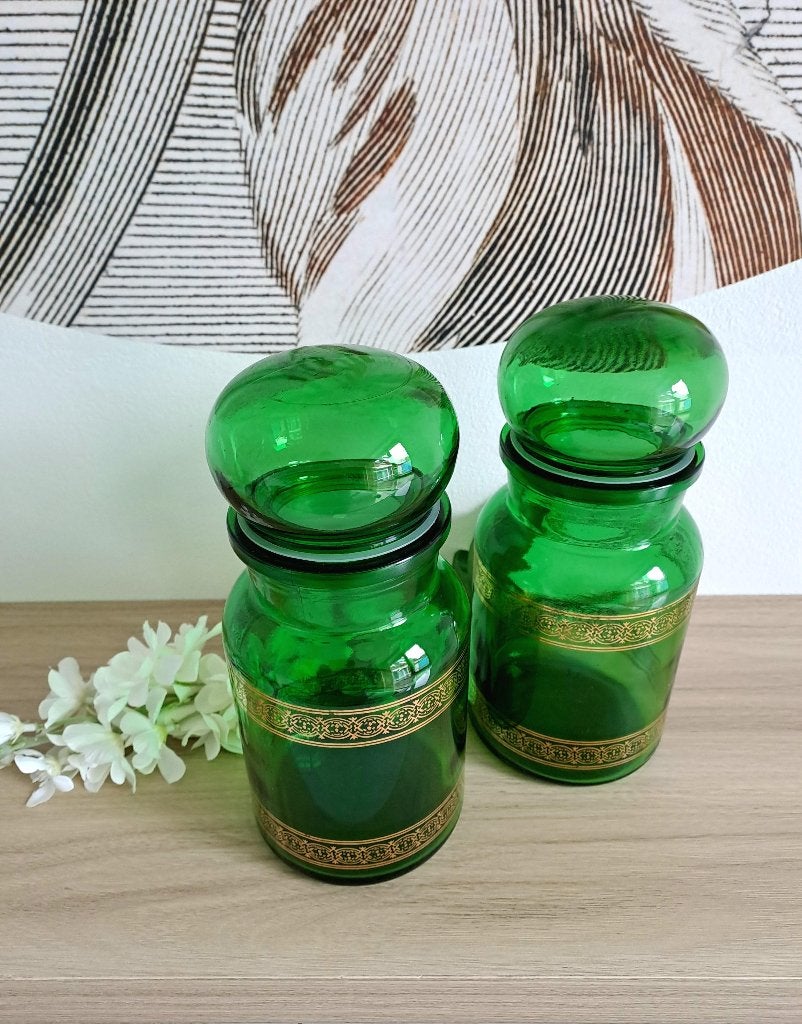 Set unieke vintage apothekerspotten met goudkleurige rand, Antiek en Kunst, Ophalen of Verzenden