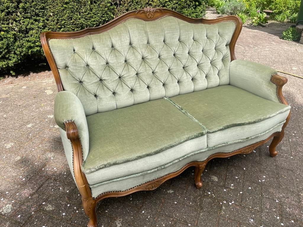 Vintage bank barok queen ann GROEN, Antiek en Kunst, Ophalen
