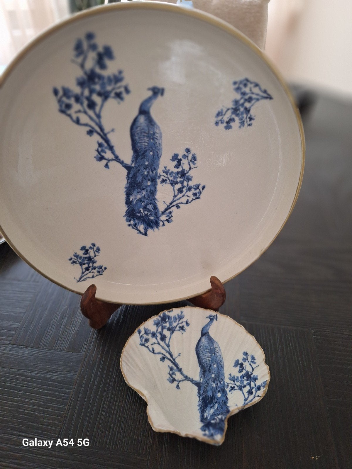 Delftsblauw wandbord pauw 27cm en sint Jacobsschelp, Ophalen of Verzenden